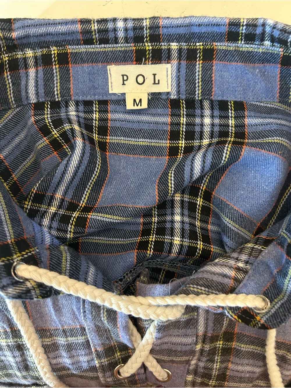 POL Blue Plaid Lace Up High Low Flannel Grunge Boho Oversized Size M - Picture 6 of 8